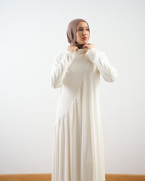 High Neck Ribbed Dress Off-white C501