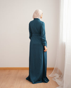 Linen Dress With Pockets Teal C94
