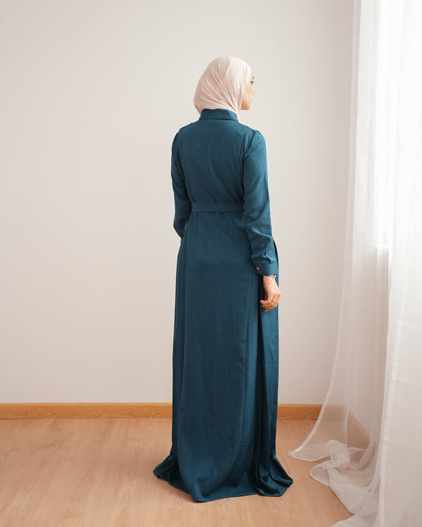 Linen Dress With Pockets Teal C94