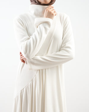 High Neck Ribbed Dress Off-white C501