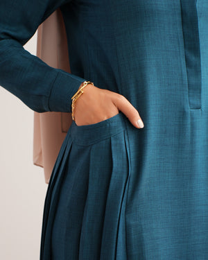 Linen Dress With Pockets Teal C94