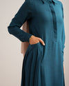 Linen Dress With Pockets Teal C94