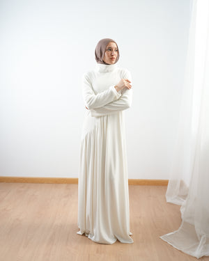 High Neck Ribbed Dress Off-white C501