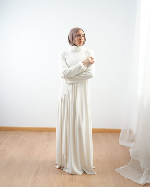 High Neck Ribbed Dress Off-white C501