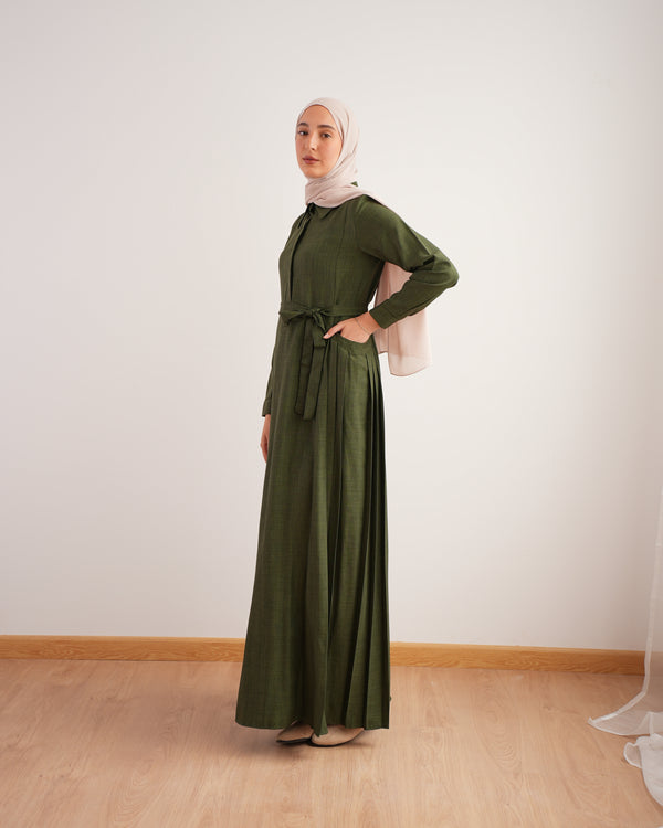 Linen Dress With Pockets Olive C94