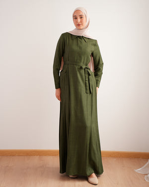 Linen Dress With Pockets Olive C94