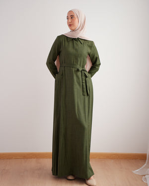 Linen Dress With Pockets Olive C94
