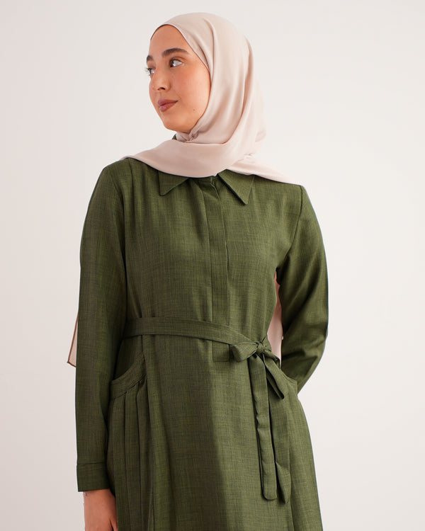 Linen Dress With Pockets Olive C94