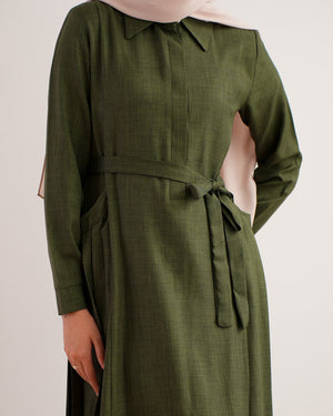 Linen Dress With Pockets Olive C94