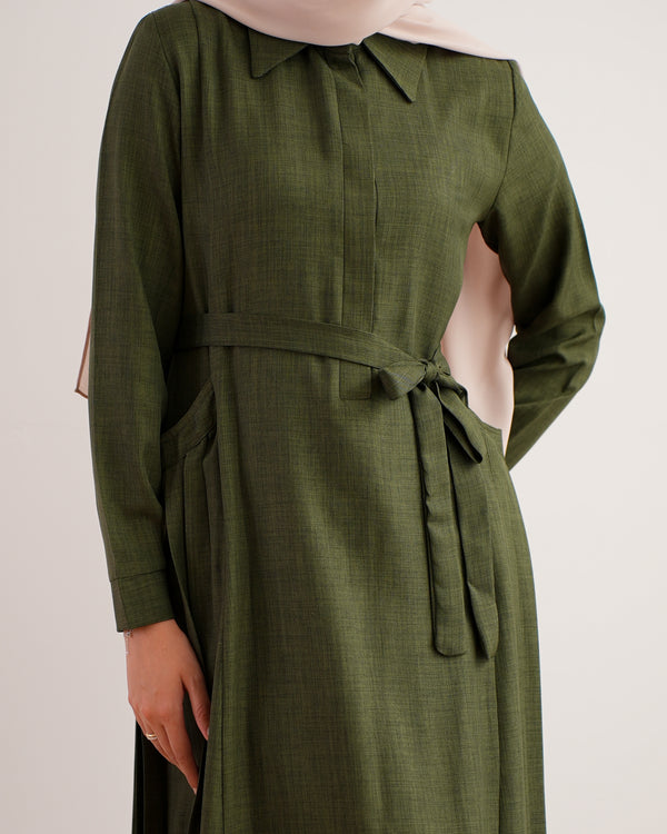Linen Dress With Pockets Olive C94