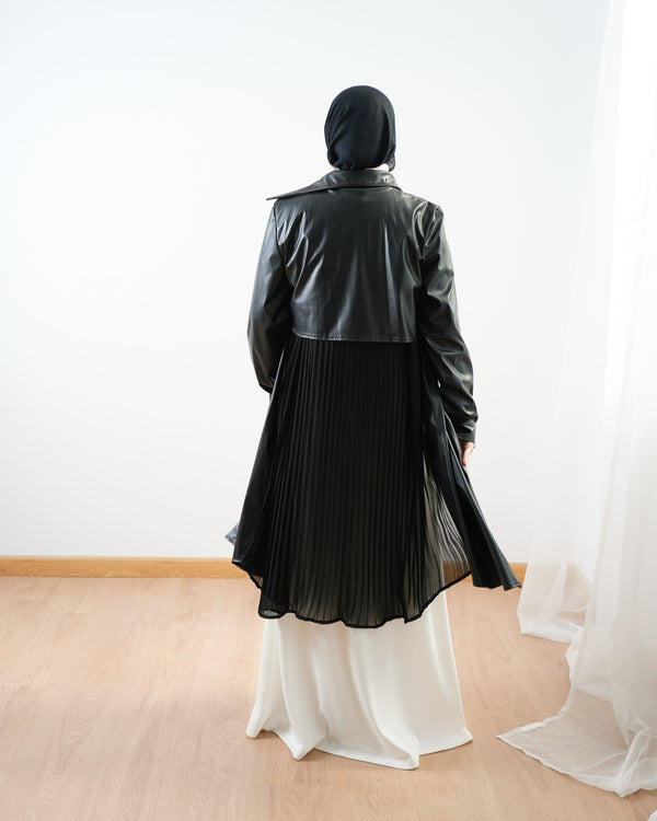 Back Pleated Leather Chemise Black C2342