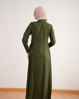Linen Dress With Pockets Olive C94