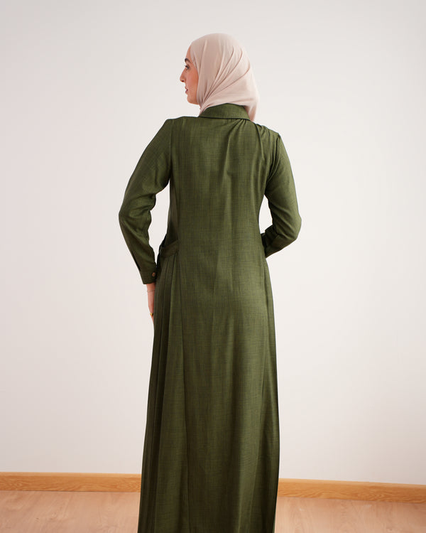 Linen Dress With Pockets Olive C94