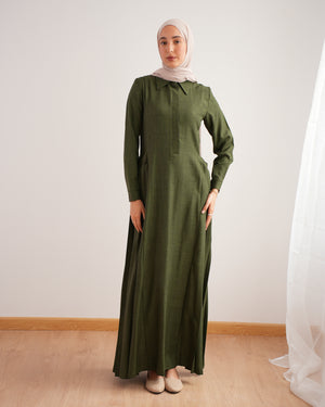 Linen Dress With Pockets Olive C94