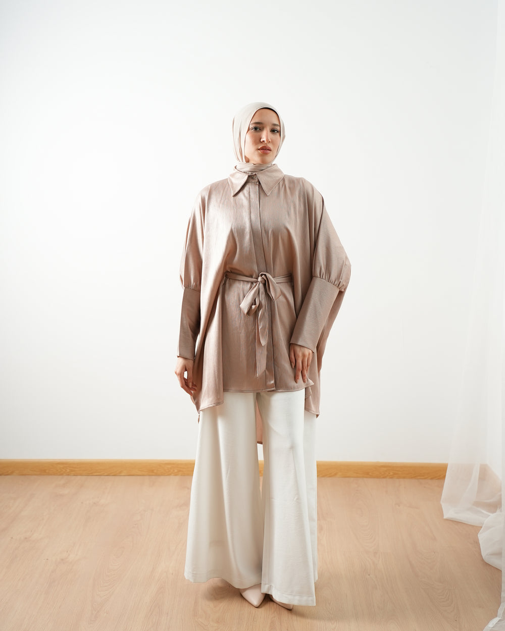 Shimmer Free Size Blouse Beige C2232