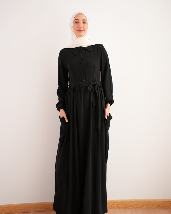 Front Button Abaya with Chiffon Side Drapes C5