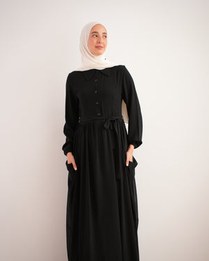 Front Button Abaya with Chiffon Side Drapes C5