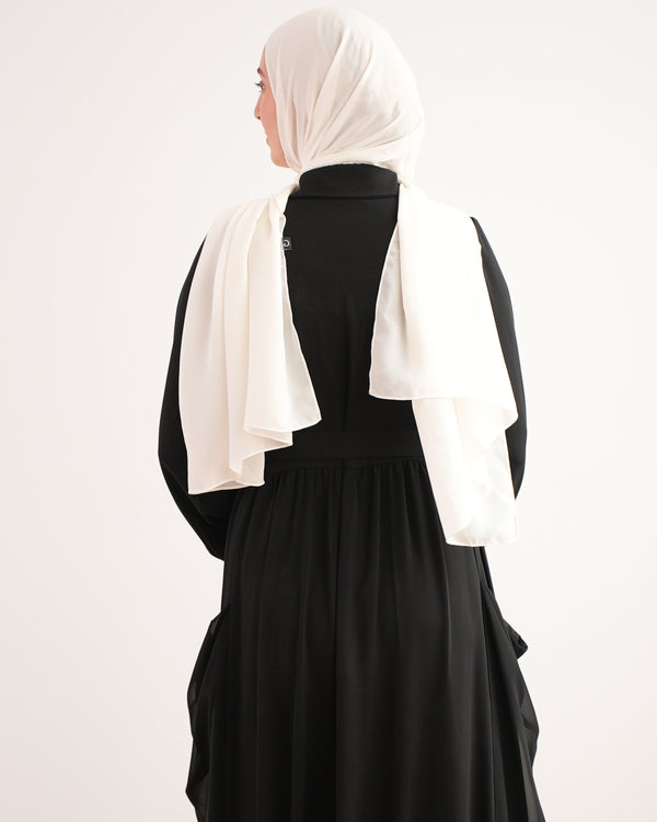 Front Button Abaya with Chiffon Side Drapes C5