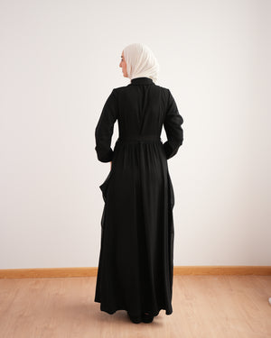 Front Button Abaya with Chiffon Side Drapes C5
