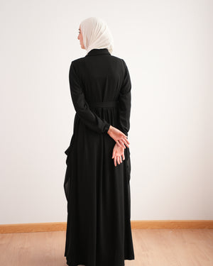 Front Button Abaya with Chiffon Side Drapes C5