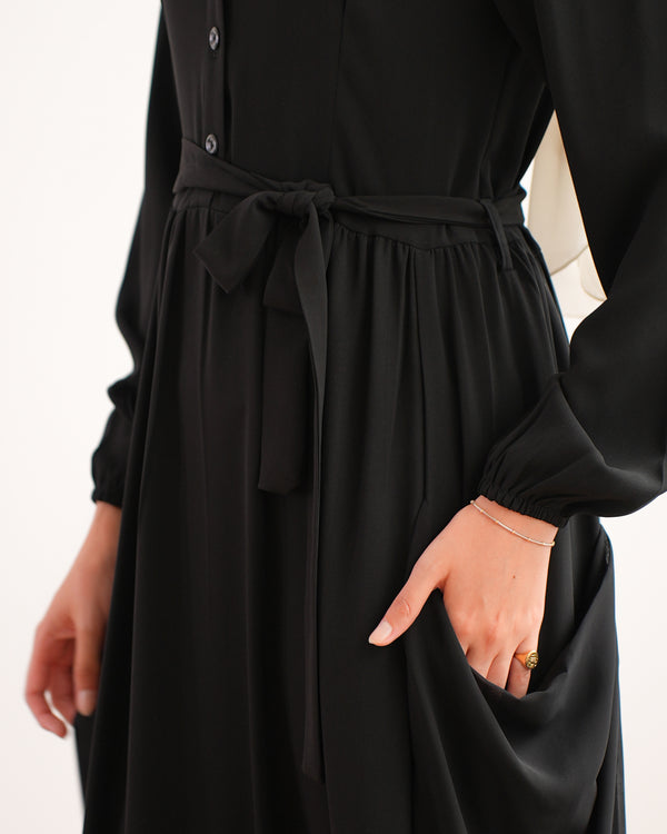 Front Button Abaya with Chiffon Side Drapes C5