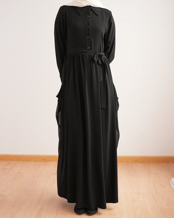 Front Button Abaya with Chiffon Side Drapes C5