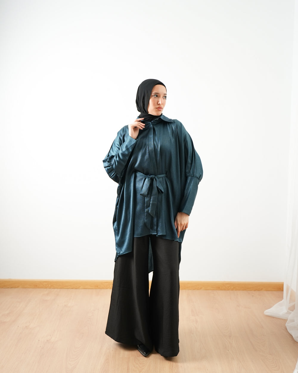 Shimmer Free Size Blouse Teal C2232