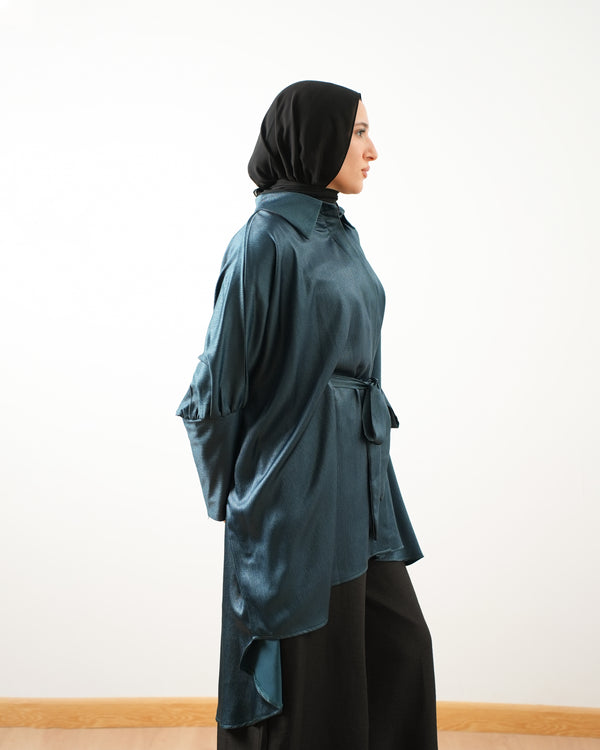 Shimmer Free Size Blouse Teal C2232