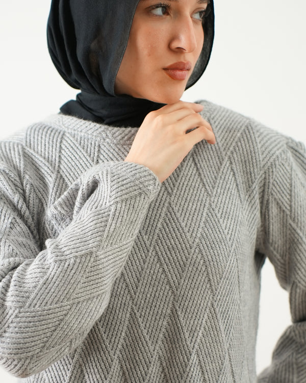 Heavy Rib Knit Maxi Dress Grey C1661