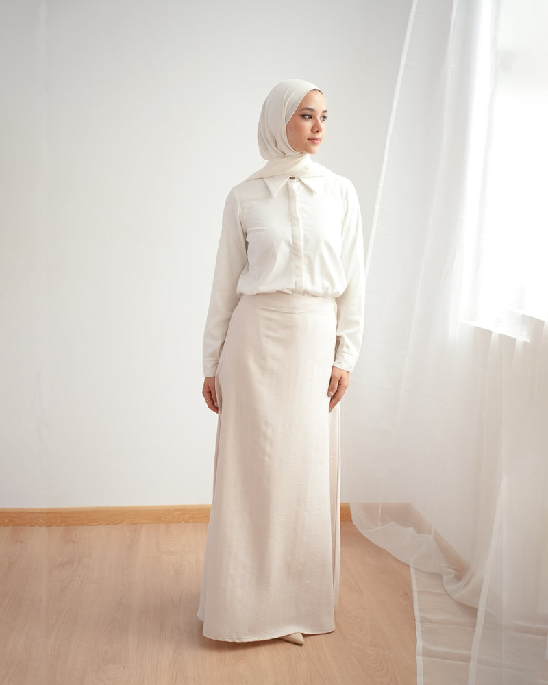 Soft Linen A-Line Skirt Cream C1190