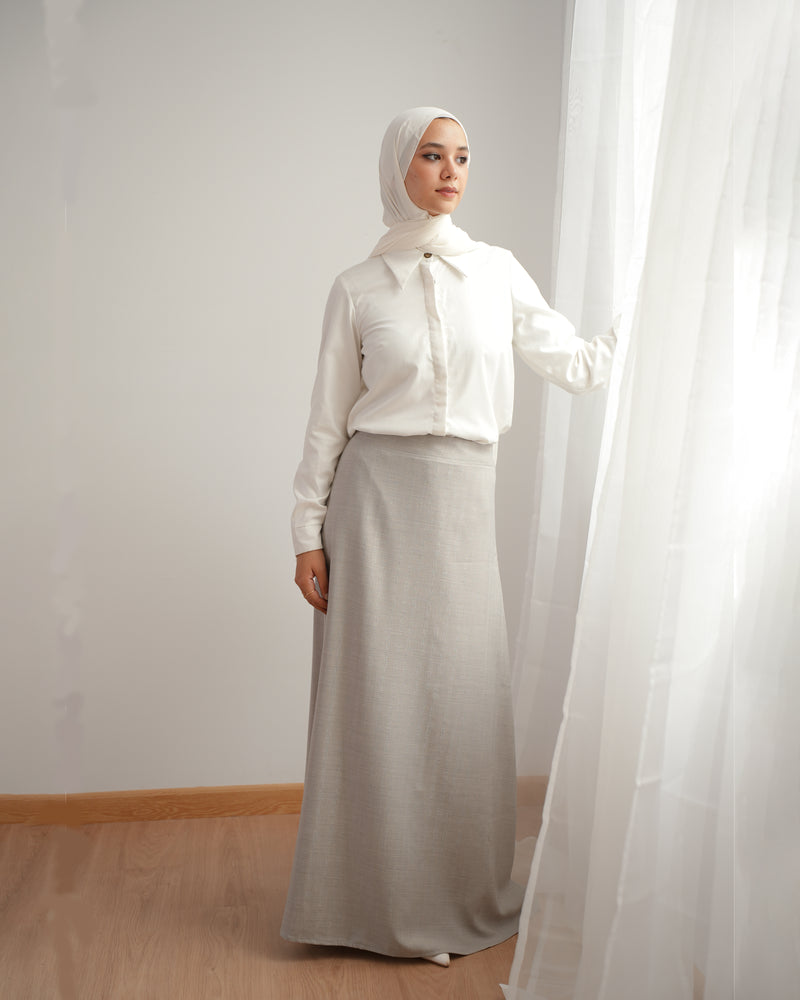Soft Linen A-Line Skirt Light Grey C1190