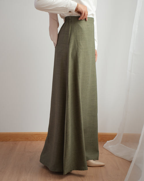 Soft Linen A-Line Skirt Olive C1190