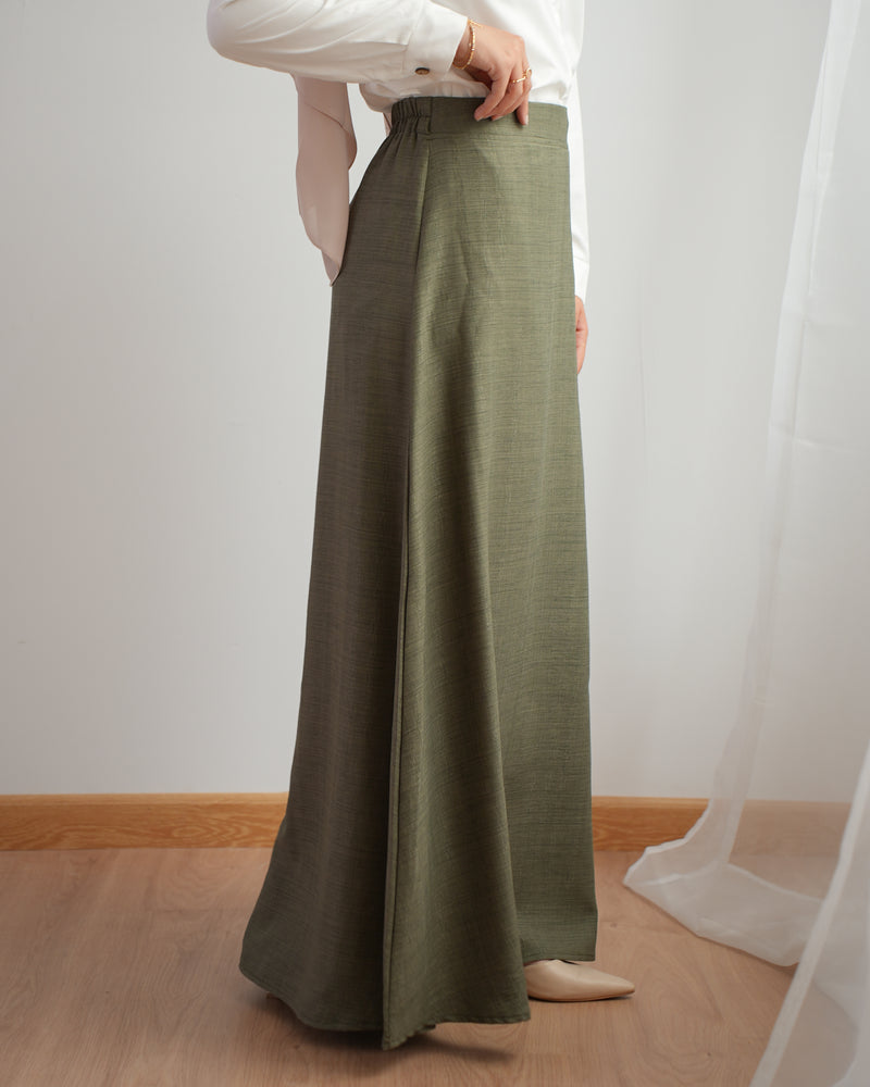 Soft Linen A-Line Skirt Olive C1190