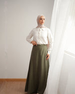 Soft Linen A-Line Skirt Olive C1190