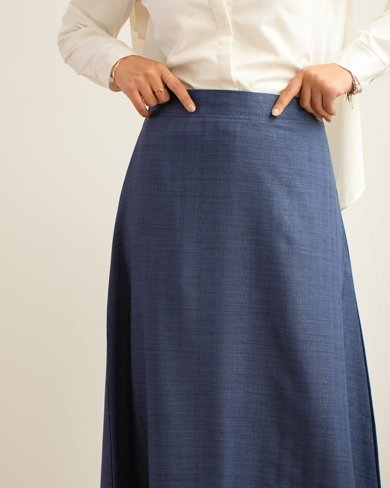 Soft Linen A-Line Skirt Navy C1190