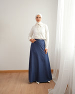 Soft Linen A-Line Skirt Navy C1190