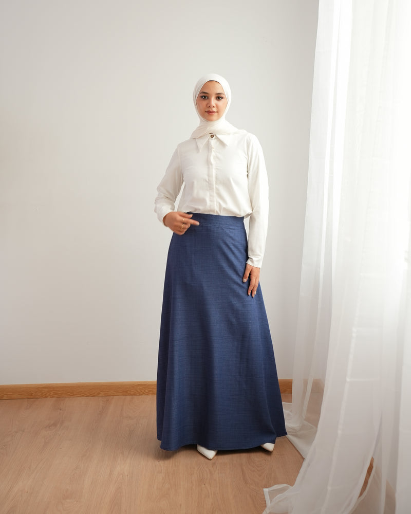 Soft Linen A-Line Skirt Navy C1190