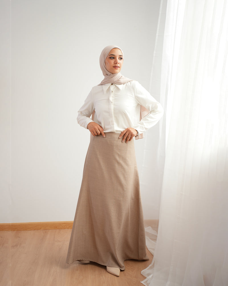 Soft Linen A-Line Skirt Cafe C1190