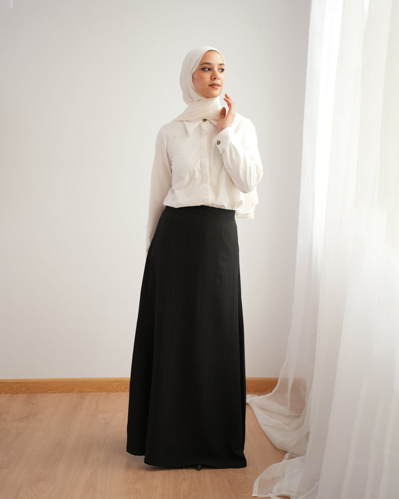 Soft Linen A-Line Skirt Black C1190