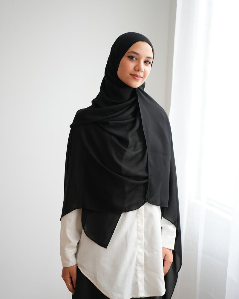 Soft Cotton Chiffon Scarf Black