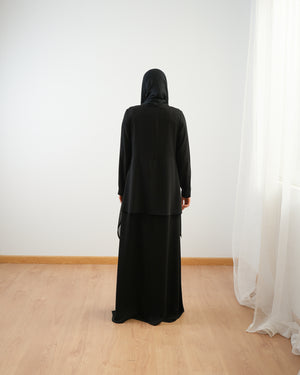 Crepe Abaya with Diagonal Leather Chiffon Detail C95