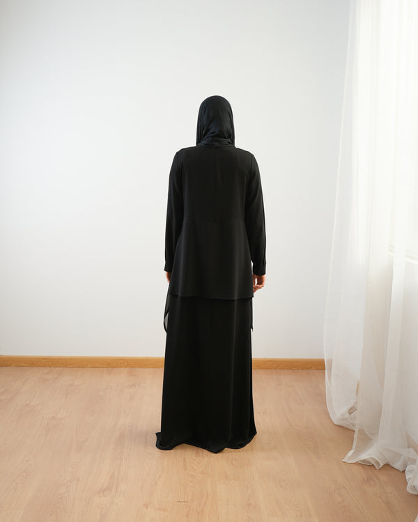 Crepe Abaya with Diagonal Leather Chiffon Detail C95