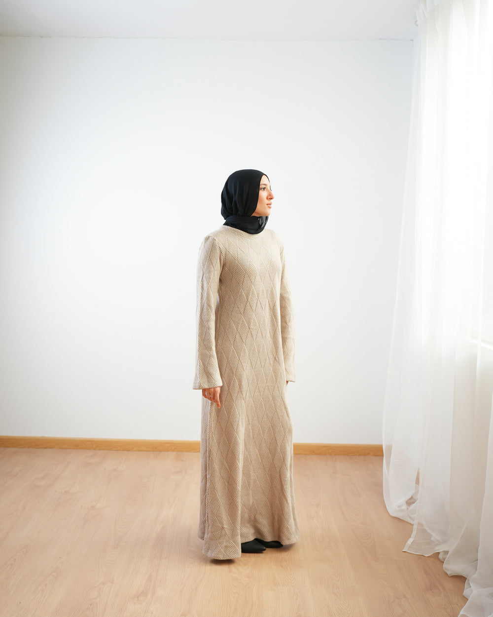 Heavy Rib Knit Maxi Dress Beige C1661