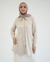 Suede Chemise With Pleated Chiffon Back Beige C234