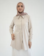 Suede Chemise With Pleated Chiffon Back Beige C234