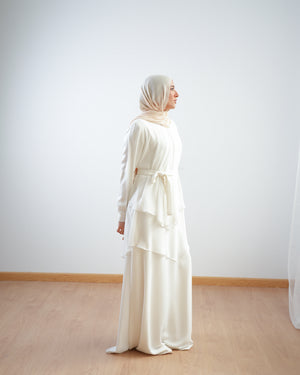 Layered Chiffon Abaya Off-White C222