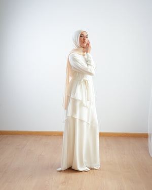Layered Chiffon Abaya Off-White C222