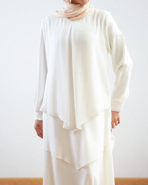 Layered Chiffon Abaya Off-White C222