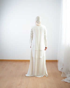 Layered Chiffon Abaya Off-White C222