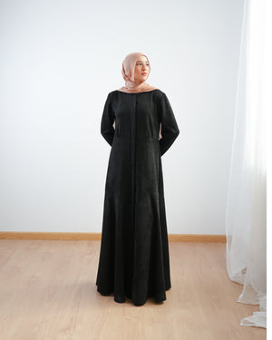 Front Buttoned Suede Dress Black C86